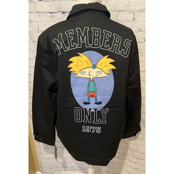 NICKELODEON Hey Arnold X MEMBERS ONLY Black Graphic Jacket Men’s Unisex Size XL - Picture 3 of 11